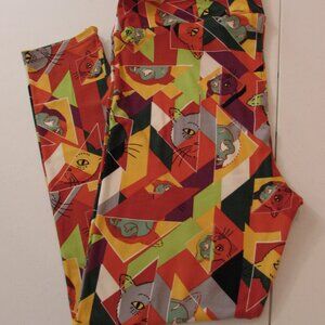 LulaRoe Geometric Cat Print Leggings TC2